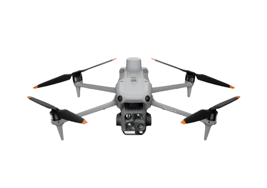 Drone with extended propellers on a white background