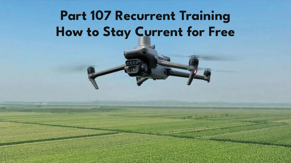 DJI Mavic 3M drone flying over green farm fields - Part 107 recurrent training