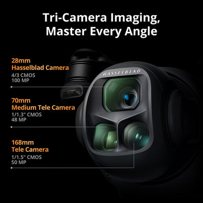 Camera with Hasselblad branding and specifications on a black background