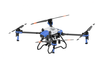 EAVision J100 agricultural drone with black and blue design on a white background