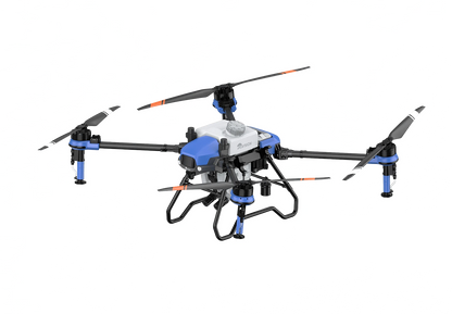 EAVision J100 agricultural drone with black and blue design on a white background