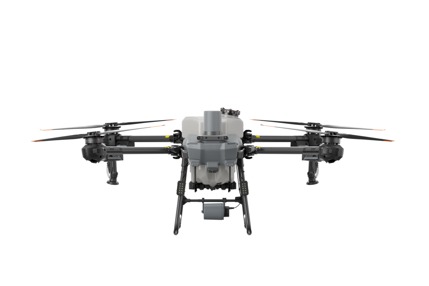 Black and gray drone on a white background