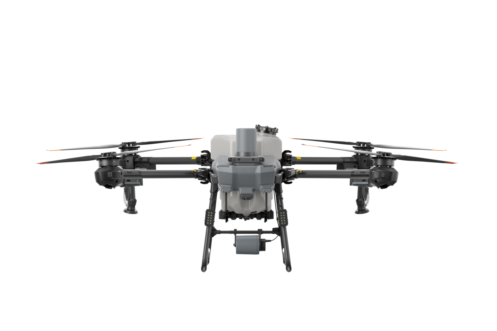 Black and gray drone on a white background