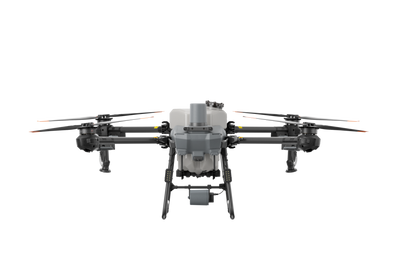 Black and gray drone on a white background
