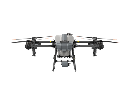 Black and gray drone on a white background