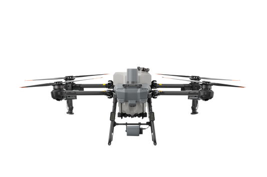 Black and gray drone on a white background