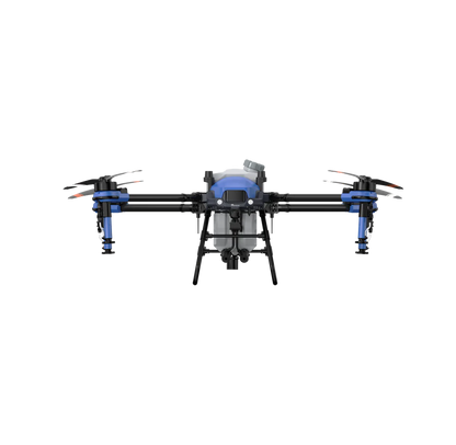 The EAVision J100 drone with blue propellers and mission-critical equipment, designed for precision farming tasks.