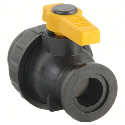 BANJO Manual Two-Way Ball Valve: 1 in, Polypropylene, Straight, Flange x Flange, One-Piece, Lever