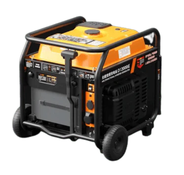 Portable generator with a black and orange design on a white background