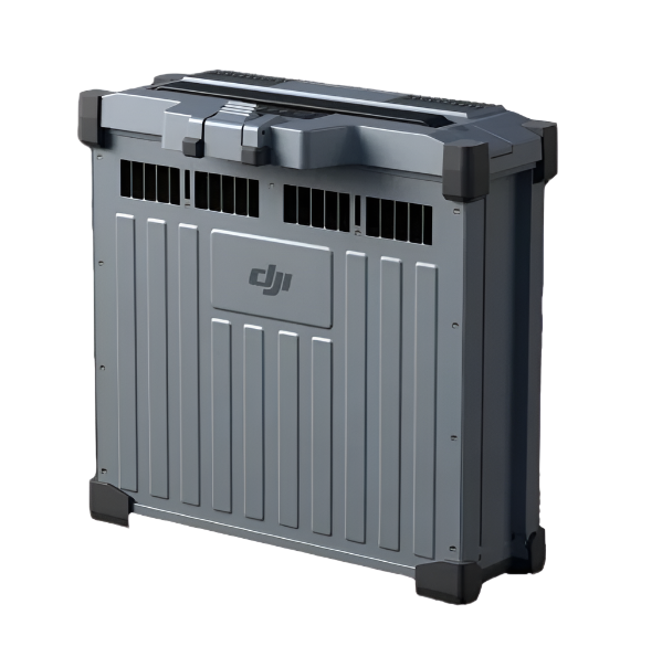 Gray storage case with DJI logo on a white background