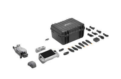 Set of drone parts and accessories on a white background